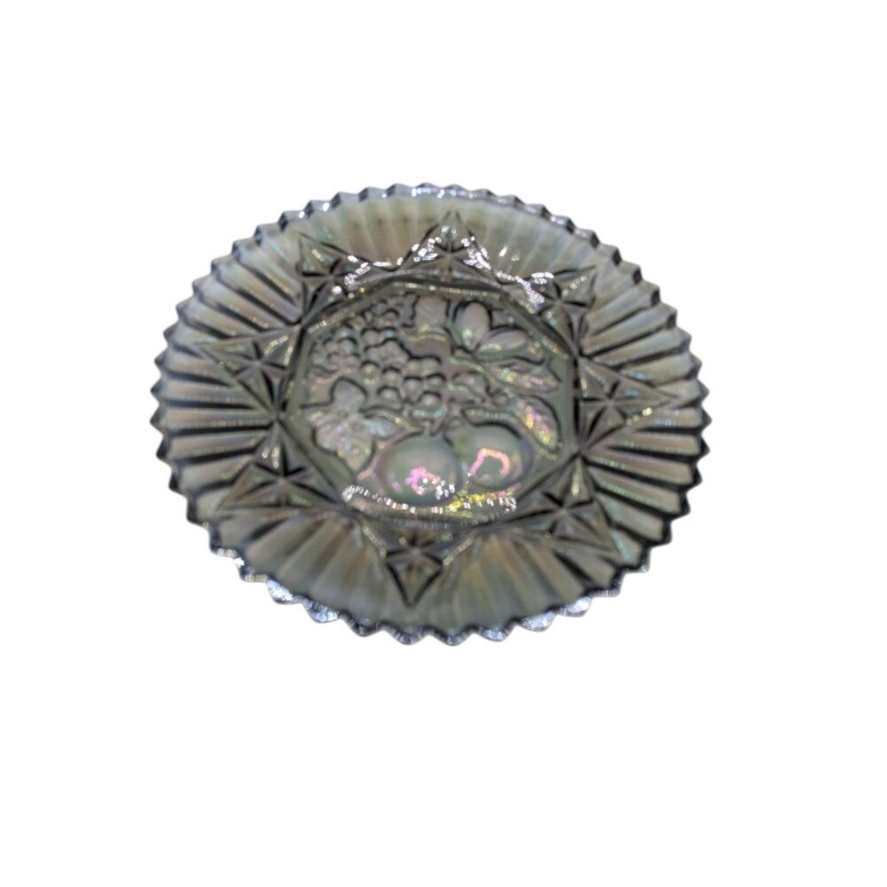 Vtg Federal Glass Pioneer Smoke Carnival Fruit, Serving Platter Iridescent - Picture 8 of 13